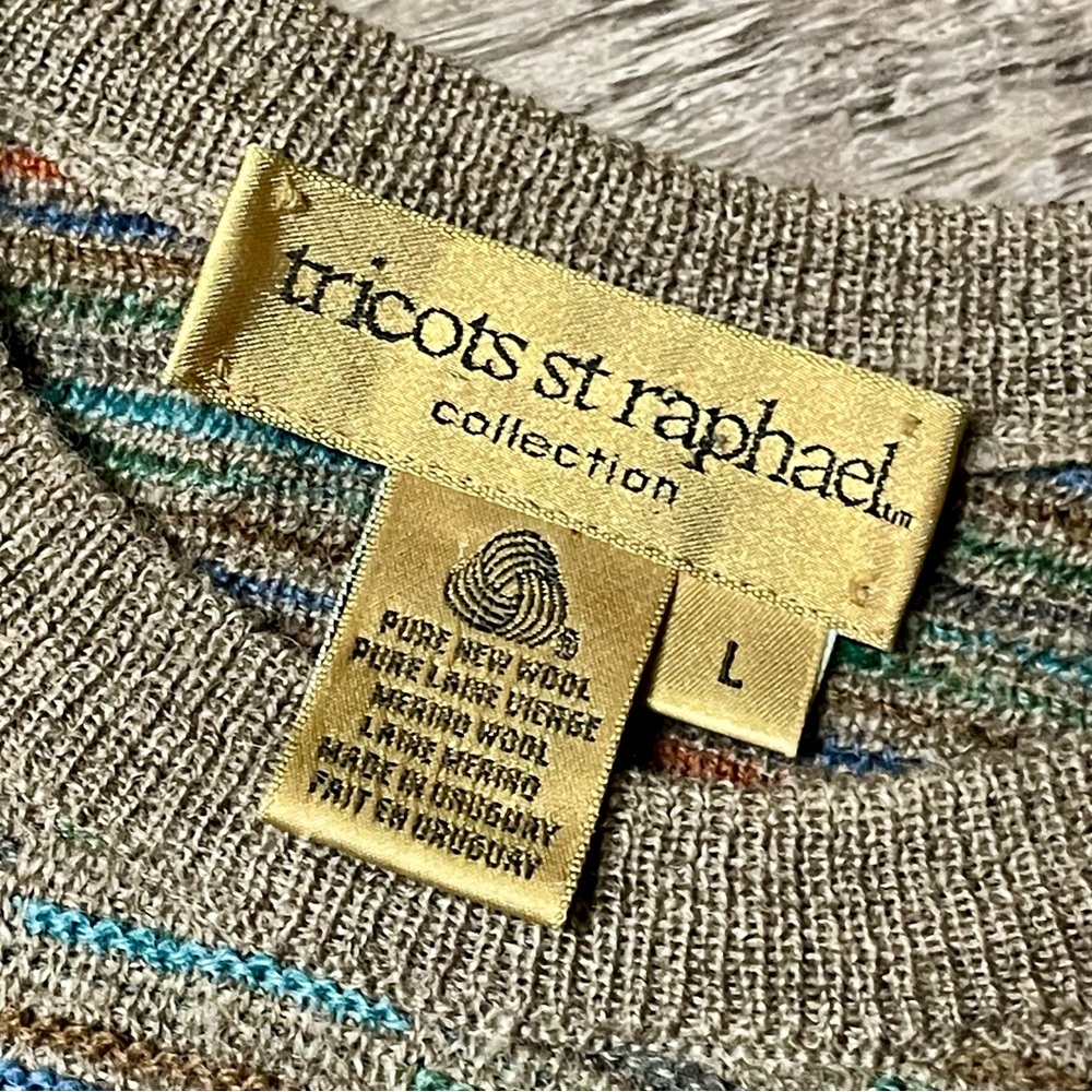 Vintage 1990s Tricots St. Raphael Textured Merino Wool 3D Knit Crewneck Sweater - Picture 5 of 11